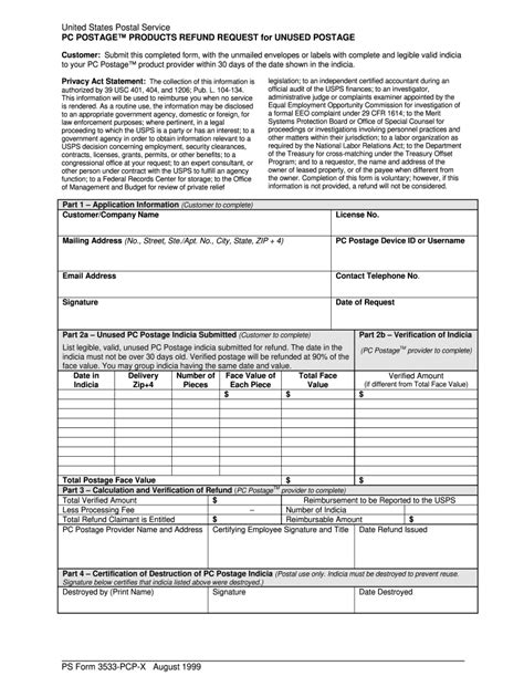 Ps 3533 form - Reimbursement of refundable Post Office Box keys and refundable Post Office Box/Caller service fees. A completed and authorized PS Form 3533 is required. Refunds to mailing agents that perform value added service and submit mails at a rate less than the single piece rate (discounted rate). A completed and authorized PS Form 3533 is required.